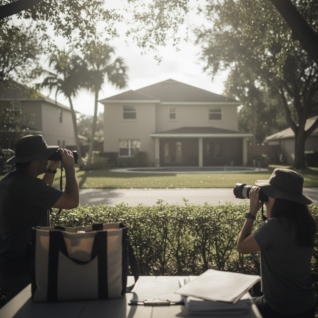 A discreet view of a suburban Florida home, representing a professional cohabitation investigation.