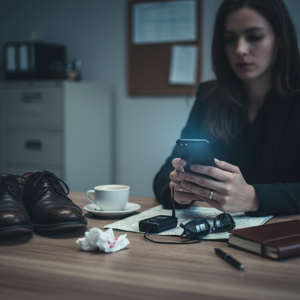 A professional private investigator conducting covert surveillance to gather evidence of marital infidelity.