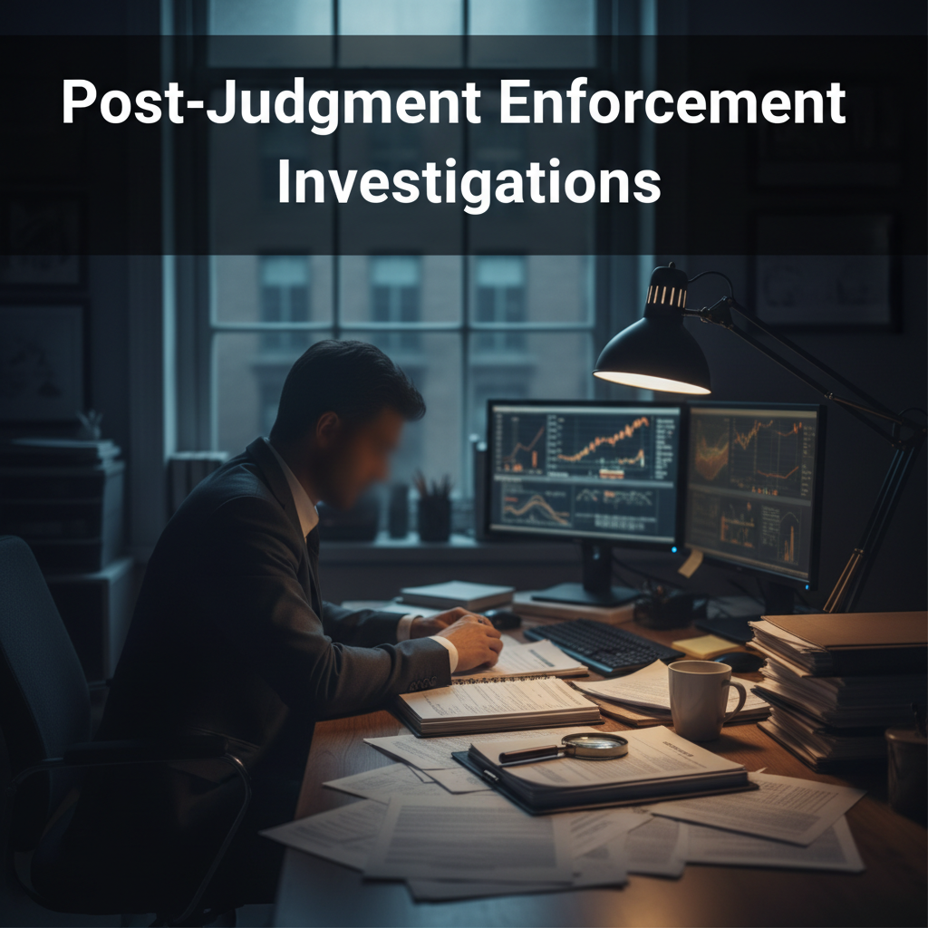 Magnifying glass over financial documents, symbolizing an asset investigation